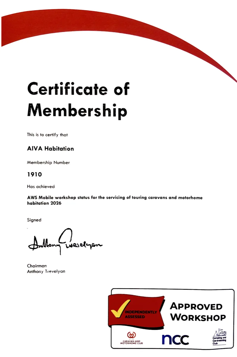 AWS Approved Workshop Scheme certificate of membership — AIVA Habitation